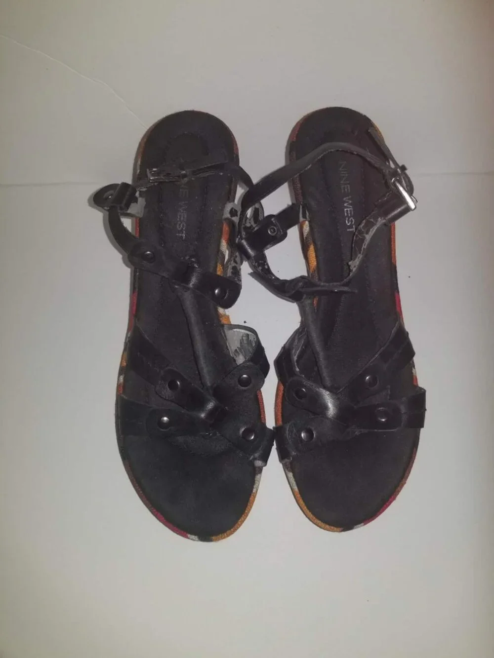 Black wedge with african print, Nine West, Size 8.5